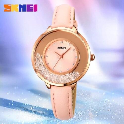 Fashion Leather Womens Watch Luxury Crystal Dial Quartz Watches Top Brand SKMEI Watches Ladies Casual Dress Wristwatch New 2021