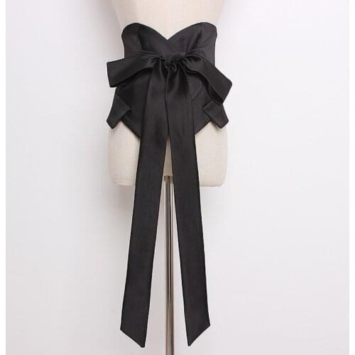 [EAM] 2021 New Spring Summer Black Bangahe Bow Irregular Temperament Personality Long Wide Belt Women Fashion All-match JR927