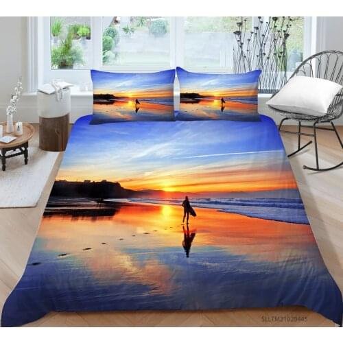 Hot Style Soft Bedding Set 3d Digital Beach Printing 2/3pcs Duvet Cover Set with Zipper Single Twin Double Full Queen King