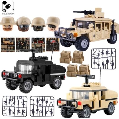 WW2 Military USA Army Hummer Armored Vehicle Russian Soldiers Figures Tank Car Weapon Parts MOC Building Blocks Bricks Kids Toy