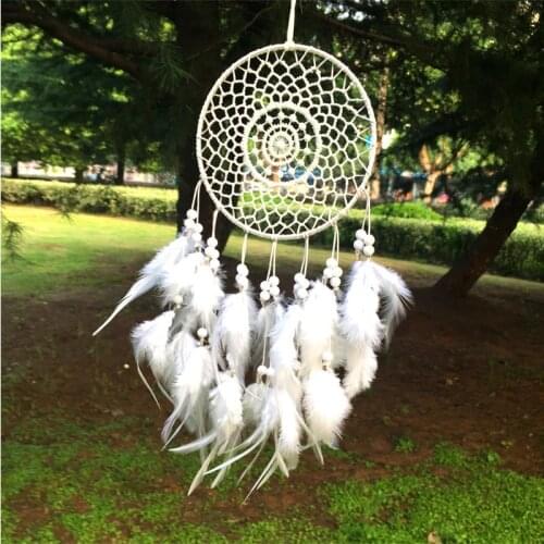 Dream Catcher Home Decor, white Feather Dreamcatcher Wind Chimes Indian Style Religious Mascot Car or Wall Decoration