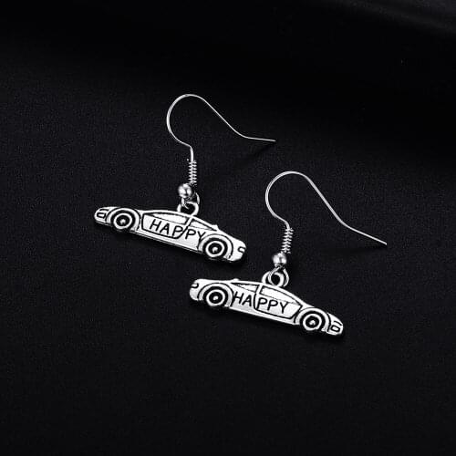 Trendy Vintage Car Shape Dangle Antique Silver Plated Earrings for Women Girl Retro Drop Earrings Cute Earring Jewelry Bijoux