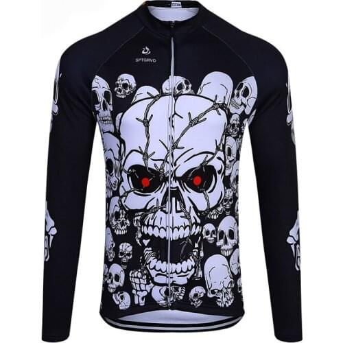 SPTGRVO LairschDan 2019 Skull Long Sleeve Cycling Jersey Moto Men Breathable Mountain Bike Shirt Camiseta DH Mtb Clothes Black