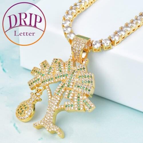 US Dollar Money Tree Pendant Mens Hip Hop Necklace Jewelry