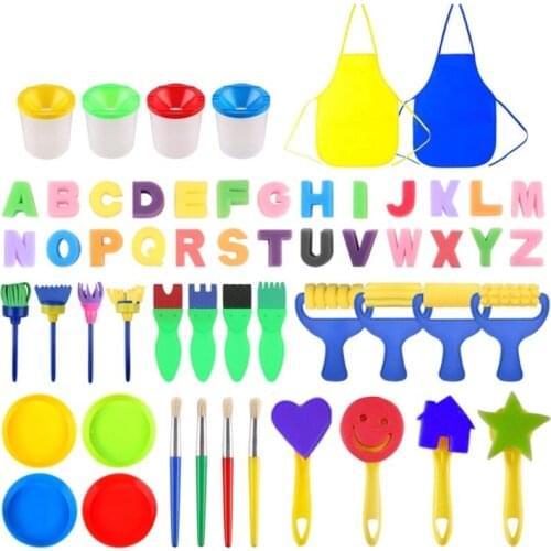 56Pcs/set Children Painting Foam Sponge Brush Apron moulds Tools Kit Kids Early Art Education Learning Drawing Graffito Tool set