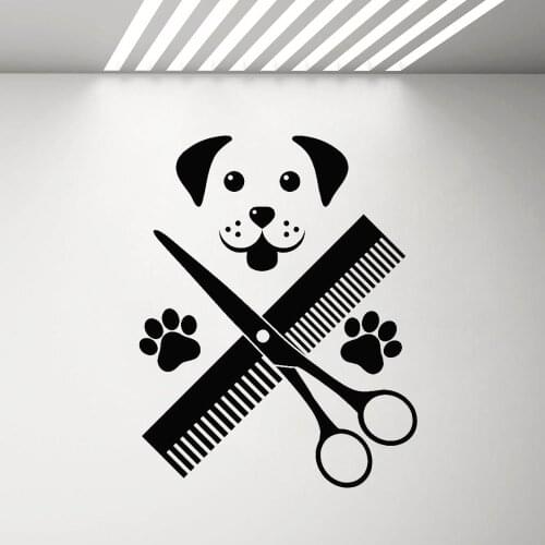Dog Head Animal Traces Scissors Comb Decals for Pets Shop Pet Hospital Sign Door Window Decor Wall Stickers Removable G766