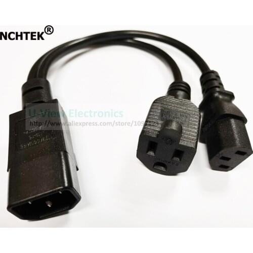 NCHTEK IEC 320 C14 3Pin Male to C13 + Nema 5-15R Female Power Adapter Cable, Y Type Splitter Power Cord/Free Shipping/1PCS