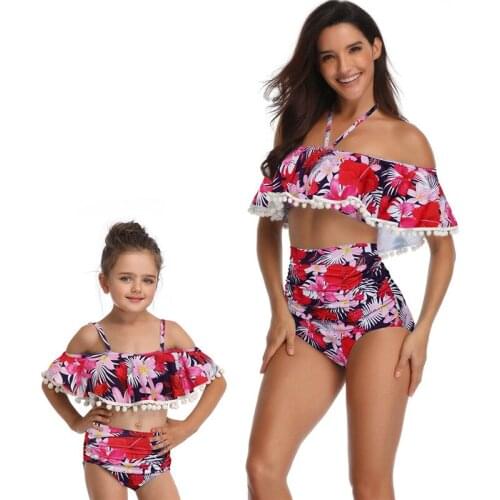 New Sexy Off The Shoulder Swimwear Vintage Floral Print Women Swimsuit Female Bathing Suit Ruffle Monokini Swimsuits for Girls