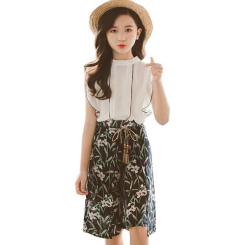 Teen Girls Clothing Floral Costume For Girls Vest + Short Costumes For Girls Summer Childrens Clothes Girl