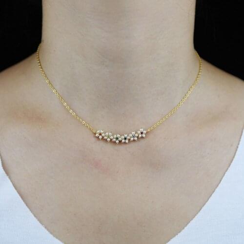 Wholesale Delicate colorful rainbow 5A cubic zirconia cz pearl beaded flower charm necklaces for women cute girl fashion jewelry