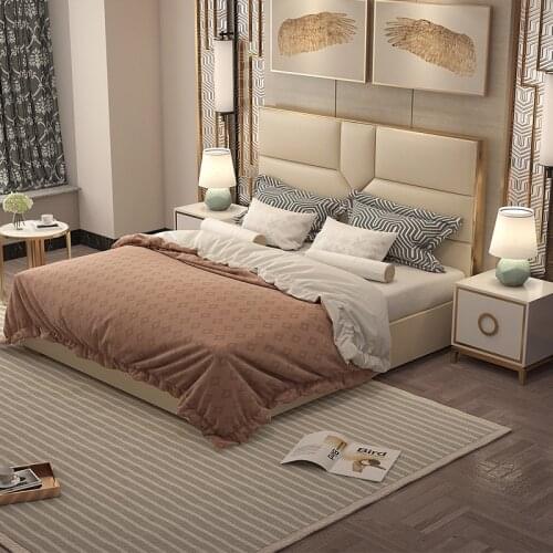 Postmodern light luxury leather soft bed Hong Kong style model room wedding double bed simple master bedroom