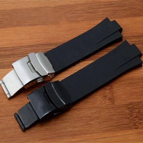 Brand 24mm x 11mm Black High Quality Silicone Rubber Watch Strap Waterproof Folding Buckle AQUIS Watchband For Oris Bracelet
