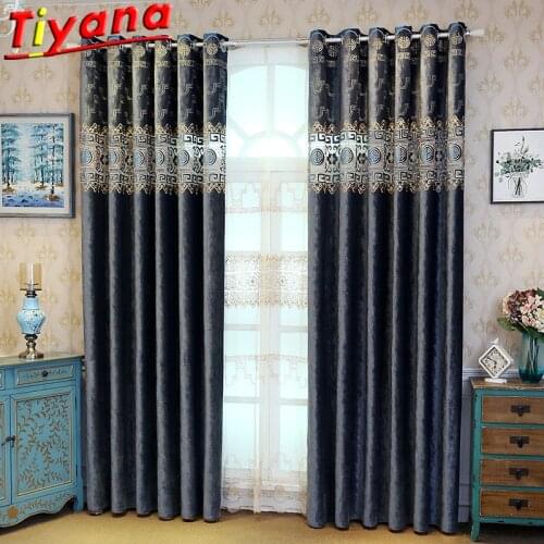 Luxury Chinese Classical Blue Coin Embroidery Pattern Curtains for Living Room Geometric Hollow Out Curtains for Bedroom C#VT
