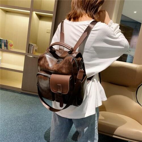 Mochila Brown Black Backpacks Bagpack 2021 Women Pu Leather School Bags Vintage Backpack Women Big Schoolbag