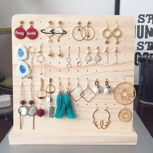 Detachable Wood Jewelry Display Hanging Stand Holder Rack for Stud Earrings Dangle Earrings Stand - 60 Holes Solid Bamboo Wood