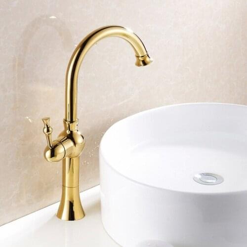 Kitchen & bathroom hot and cold water sink faucets golden brass deck mounted basin taps mixer washbasin faucet tap