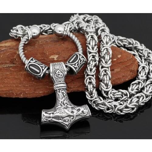 VikingCeltic Nordic viking mjolnir stainless steel thor hammer necklace for man -king chain