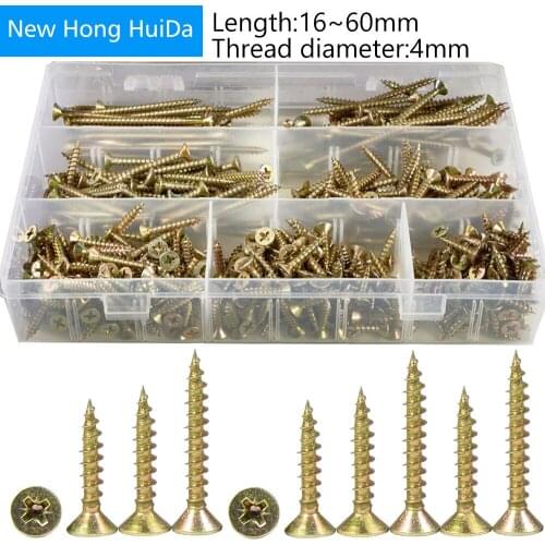 Phillips Cross Drywall Metal Flat Head Self Tapping Wood Screw Countersunk Hardened Tip Drywall Nail Assortment Kit Zinc M4