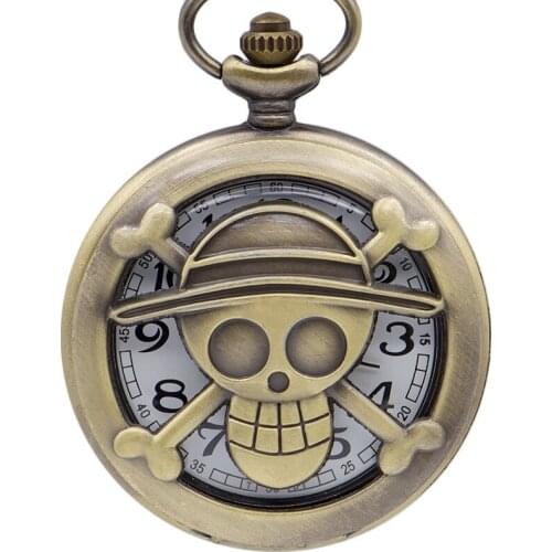 Vintage Steampunk Japan Anime Theme Pattern Quartz Pocket Watch with Chain Pendent Necklace Chain Fob Watch Clock