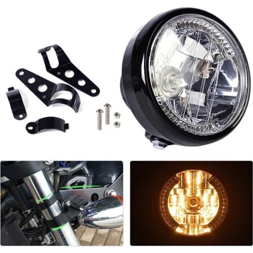 Lug Bracket Motorcycle Headlights Antique Headlamp Turn Signal Indicator LED Glass Lamp Amber Retro Metal Universal W/Bracket