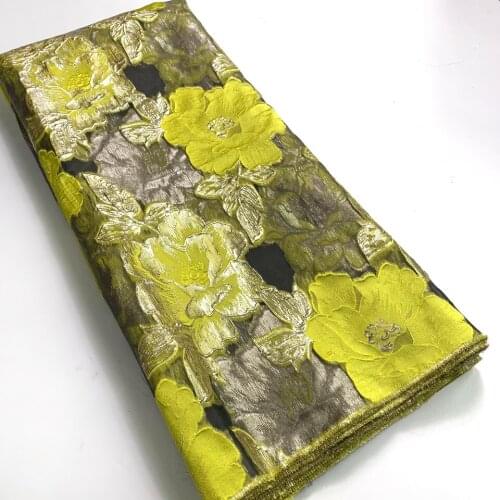 Yellow High Quality African Brocade Jacquard Lace Fabric 2021 Embroidered French Tulle Lace Fabric For Nigerian Party Dress