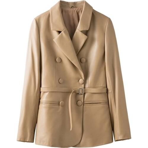 2020 genuine leather jacket women double breasted blazer sheepskin coat spring autumn Korean chaqueta Mujer kj3529