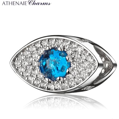 ATHENAIE S925 Sterling Silver Charms Clear and Blue CZ Dvil Eye Charm Beads fit Original Women Bracelet Jewelry