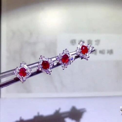 S925 Natural Heated Ruby Stud Earrings for Women Red Gemstones Eardrops Top Quality fine Jewelry 3*4mm Party July Birthstone