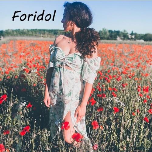 Stylish Women Floral Printed Hollow Out Casual Midi Dress 2021 Summer Autumn Vintage Slit Lace-Up Prom Party Dresses Holiday