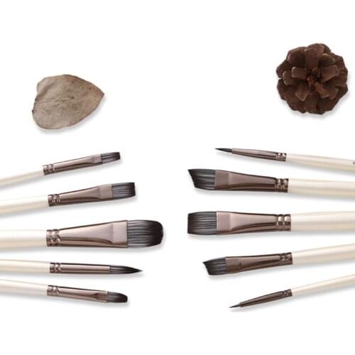 10 Pcs Painting Brush Set Nylon Hair Short Rod Oily Acrylic Watercolor Pen Professional Art Supplies Paint Brush