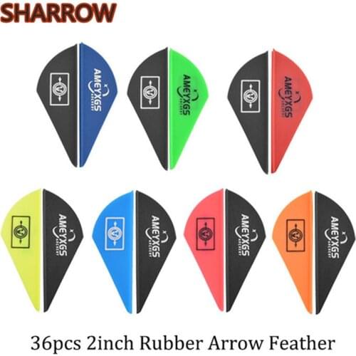 36pcs 2inch Rubber Arrow Feathers Archery Compound Recurve Bow Shooting High Speed Feather for Outdoor Bow Hunting Accessories