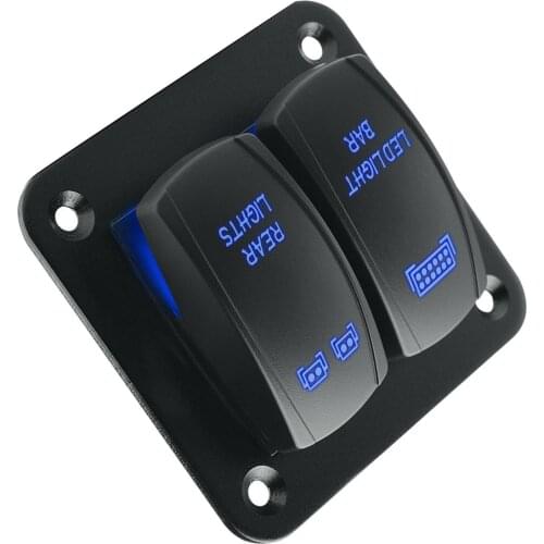 5 Pin 2-Gang On-off Rocker Switch Panel Kit Black Shell Blue LED light bar switch for 12/24V SUV ATV Boat cars motorcycles yacht