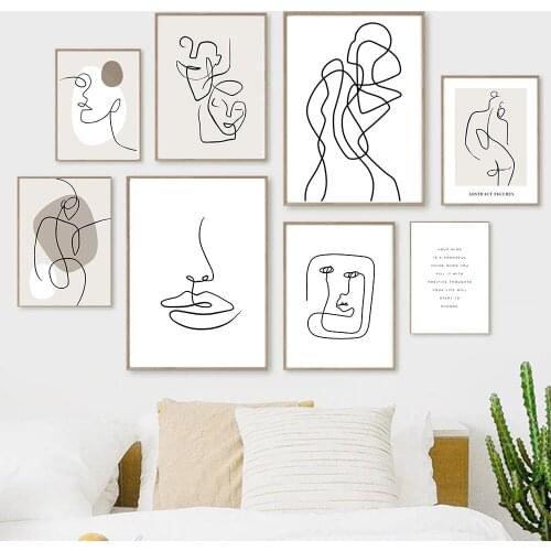 Abstract Line Figure Art Canvas Print Face Woman Body Painting Minimalist Wall Art Poster Drawing Wall Picture Living Room Decor