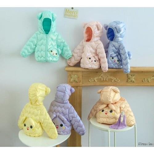 Childrens Hooded Jacket Coat Boy Girls Infant Cartoon Short Outerwear Kids Warm Down Jackets Thin Coats Clothing 1-5Y