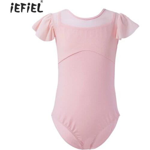 Kids Ballet Dancewear Girls Leotard Cotton Mesh Sleeve Patchwork Bowknot Hollow Back Ballet Dance Gymnastics Leotard Jumpsuit