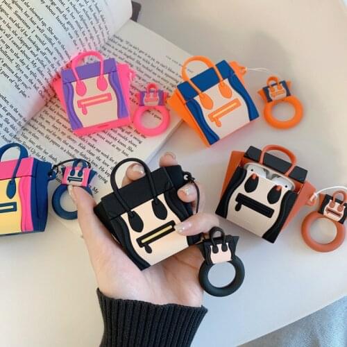 DHL for 50pc Luxury 3D Brand Tote Smiley Silicone Lanyard Bluetooth Wireless Earphone Case For Apple Airpods 1 2 Headset Bag Box
