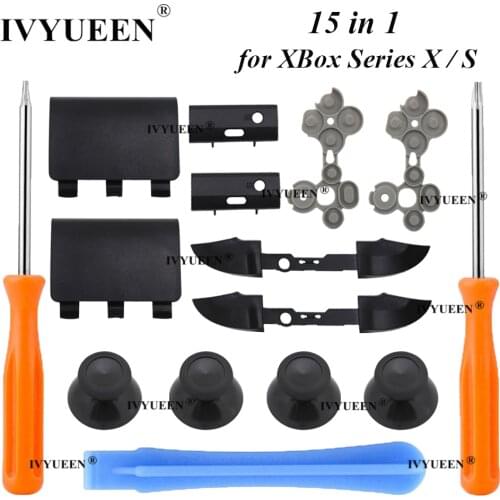IVYUEEN 15 in 1 for XBox Series X S Controller RB LB Bumper Trigger Button Battery Cover Shell Conductive Rubber Thumbsticks Cap