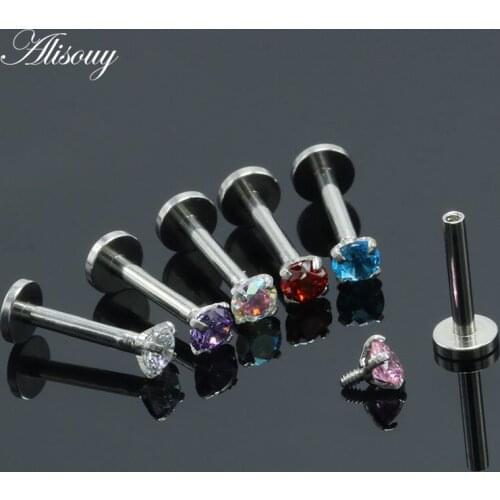 Alisouy 1PC 16G Steel Crystal Labret Rings Lip Piercings round Orelha Cartilage Ear Helix Stud Tragus Barbell Piercings Jewelry