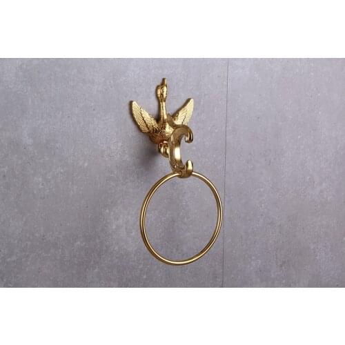 Free ship gold finish bathroom swan towel ring with Crystal New