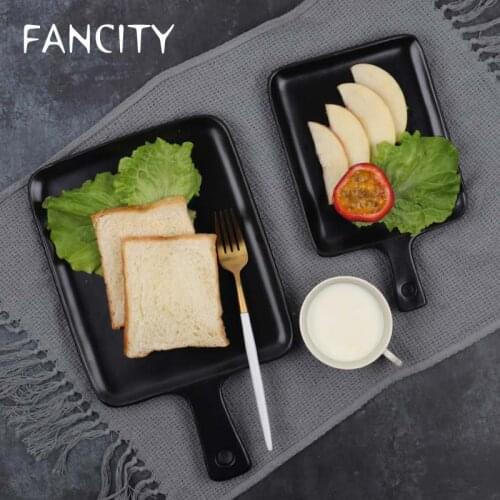 FANCITY Japanese style frosted ceramic baking tray with handle Western tableware creative household steak plate dish