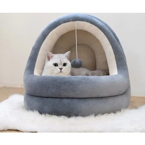 Cute Warm Cat Nest For Small Pets Cave Bed Semi-enclosed Dog Bed Soft Kitten House Indoor Soft Sleeping Mats Kennel Cat Supplies