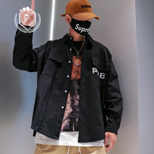 Men Loose Safari Style Fashion Print Hip Hop Shirts