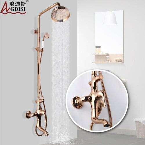 Pink Rose Gold-plated Bathroom Shower Set Rain Shower Head Bath Shower Mixer System Bath Rainfall 2398-9M