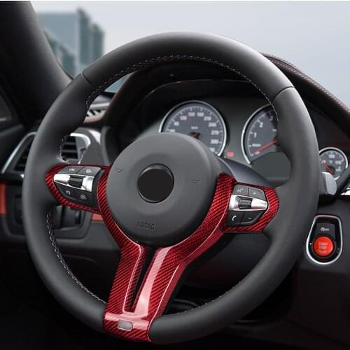 Red Glass fiber Steering wheel trim cover Car interior Auto Parts For BMW M2 M3 M4 M5 M6 X5M X6M