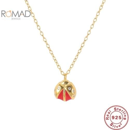 ROMAD Gold Oil Drip Animal Chain Collares Sliver Jewelry 925 Sterling Silver Ladybug Pendant Necklace For Women Bijoux Femme