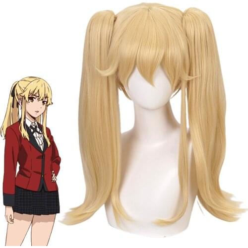 Kakegurui Mary Saotome Meari Blonde Ponytails Wig Cosplay Costume Heat Resistant Synthetic Hair Compulsive Gambler Women Wigs
