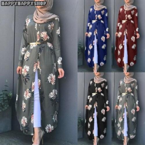 Dubai Style Printed Floral Cardigan Kimono Dress Muslim Islamic Women Open Front Kaftan Abaya Ramadan Robe Turkish Arab Clothes