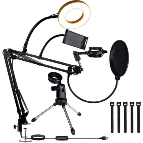 Microphone Stand,Adjustable Microphone Arm Holder,Blowout Prevention Net,Ring Light,for Blue Nano Snowball Etc