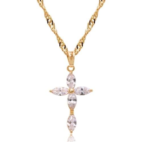 MxGxFam Great Jesus Cross Pendant Jewelry Gold Color 18 k AAA+ Zircon Stone with Free 45cm Chain