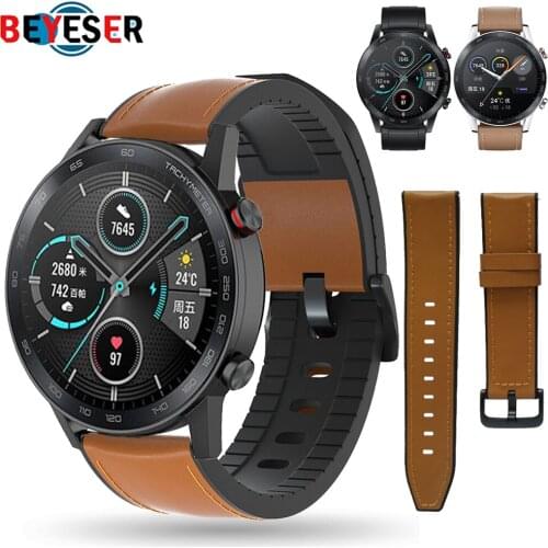 Leather + Silicone Bracelet Band For Huawei Honor Magic Watch 2 46mm Watch Strap For Huawei Watch GT 2 GT2 Pro /Dream/ 2e Correa
